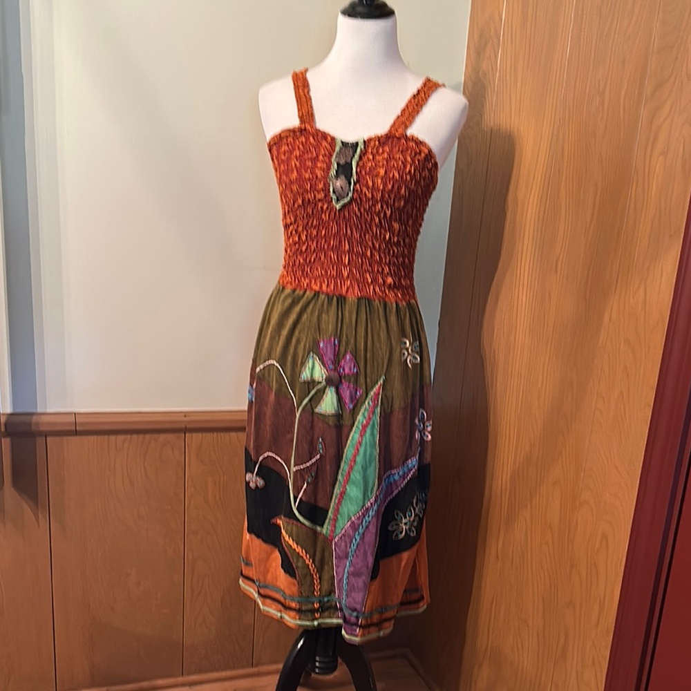 Rising International Orange and Multicolor Midi Dress